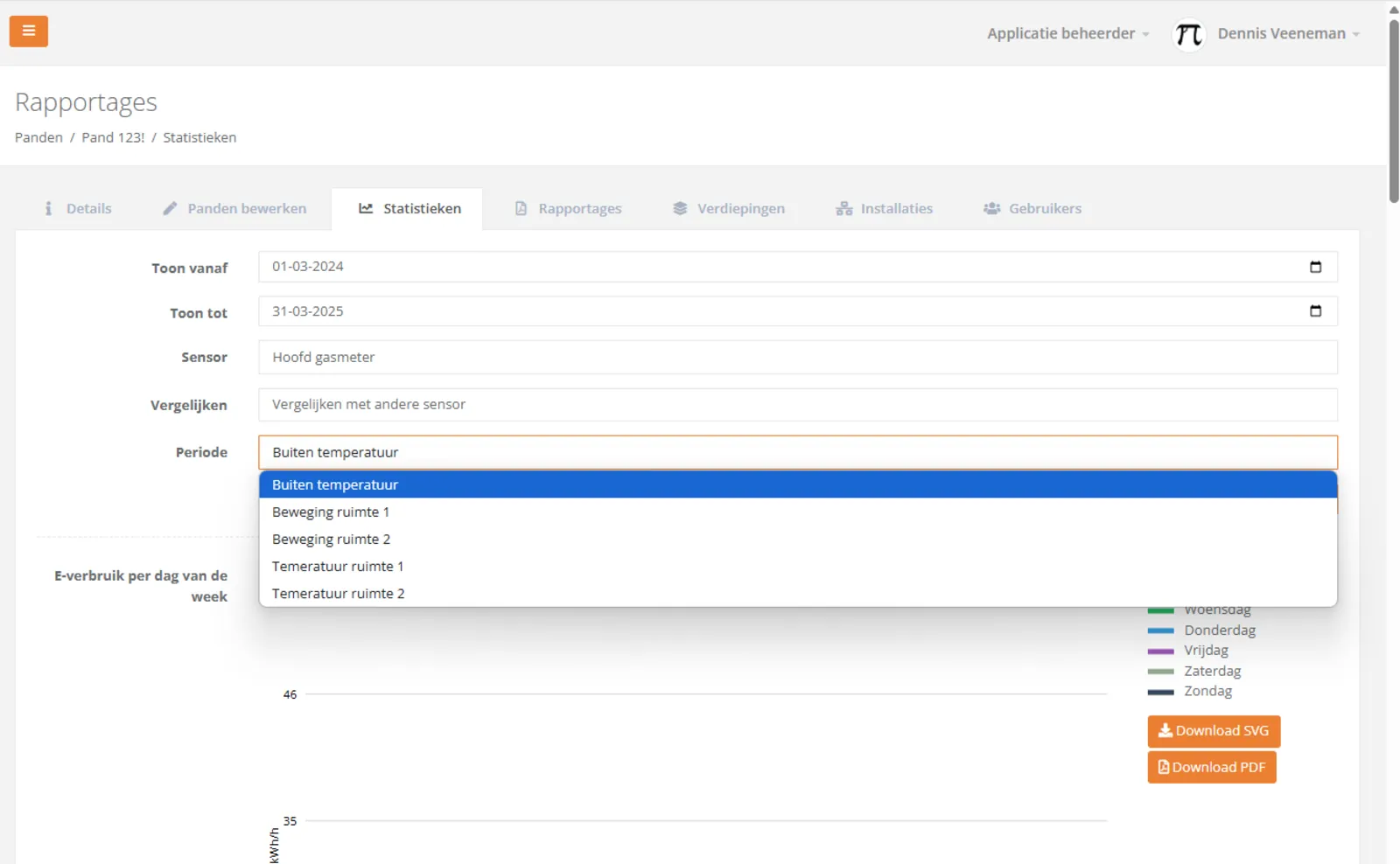 Verbruik vergelijken zonder BI-tool — Sensorvergelijking met buitentemperatuur in het ControllX dashboard