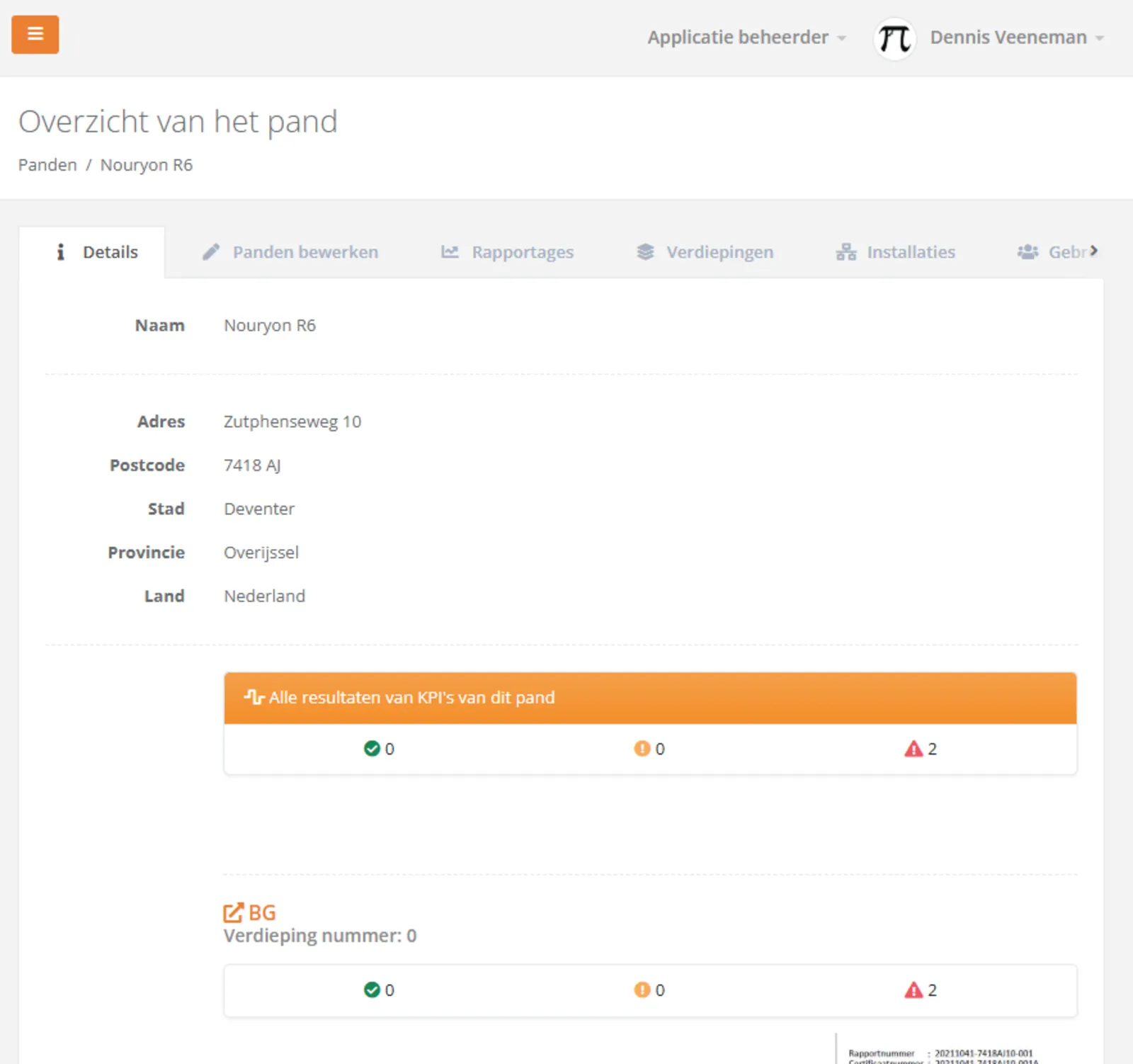 Groen, oranje of rood — per pand — Pand-dashboard met KPI-status in het ControllX dashboard